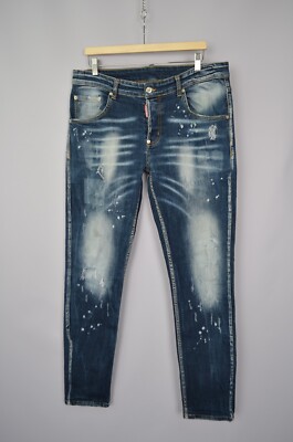Dsquared2 Cool Guy Blue Painted Distressed Slim Jeans Size W34 L32