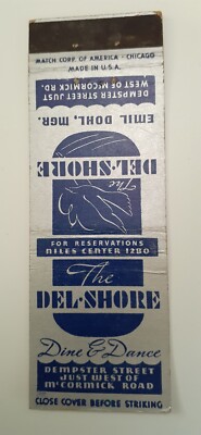 Matchbook Cover IL Skokie - The Del-Shore Dine & Dance Emil Dohl Howdy Weaver