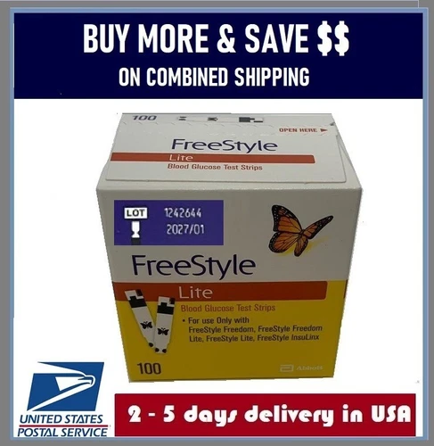 FreeStyles Lite Blood Glucose Test Strips 100ct Exp.Date 6-27 or 1-28