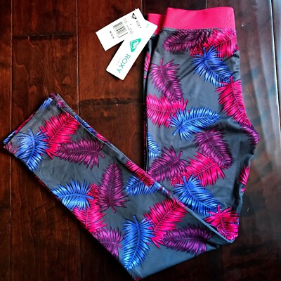 Roxy Girl Clothing Logo Leaf Graphic Skinny Pants Size M 12 / 14 Cool Silk Feel