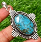 Turquoise Pendant Gemstone 925 Sterling Silver Handmade Jewelry Pendant 2.10"