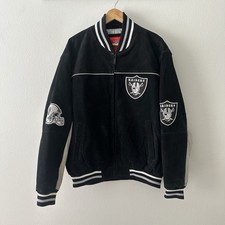Official NFL Suede Raiders Varsity Letterman Bomber Jacket Size XL