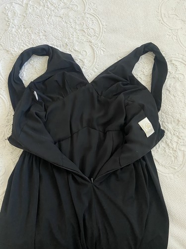 Vintage 90s Y2K Vera Wang Black Ruched Plunge Neck Sleeveless Gown Formal Dress - Picture 14 of 21