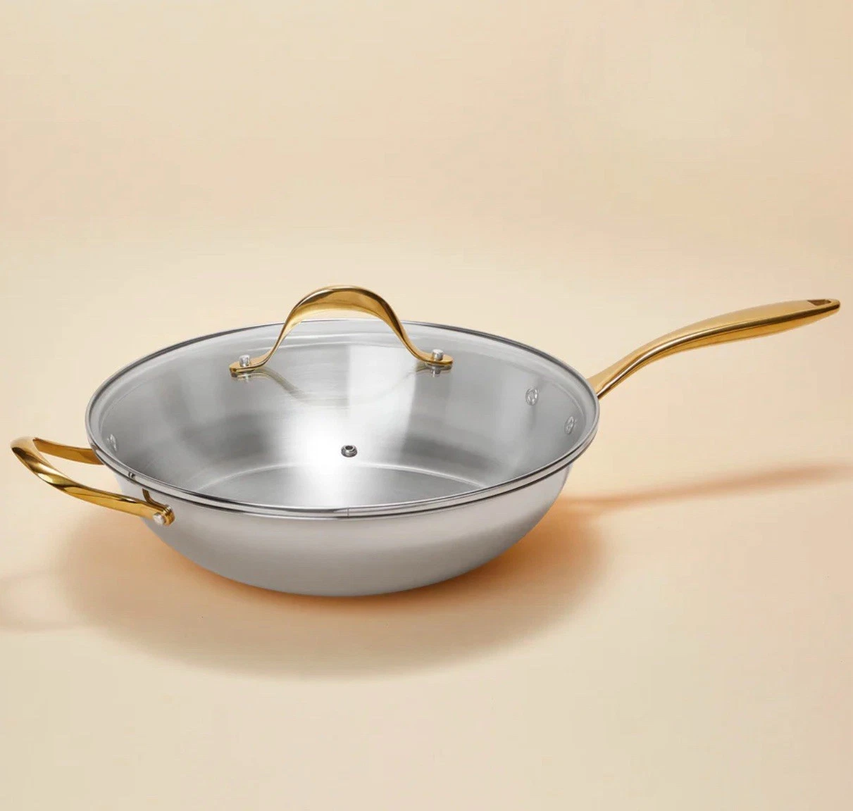 Chrissy Teagan Cravings Stainless Steel 13” Pepper Wok W/ Gold Handles