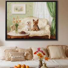 Quadro olio stampa su tela cane maltese Yorkshire Terrier decorazione soggiorno arte