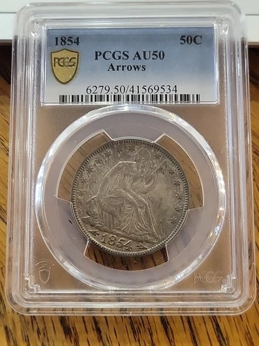 1854 Seated Liberty Half Dollar PCGS AU50 Arrows