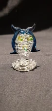 Vintage Spun Glass OWL? Hand Blown Clear Glass Base w/ Blue