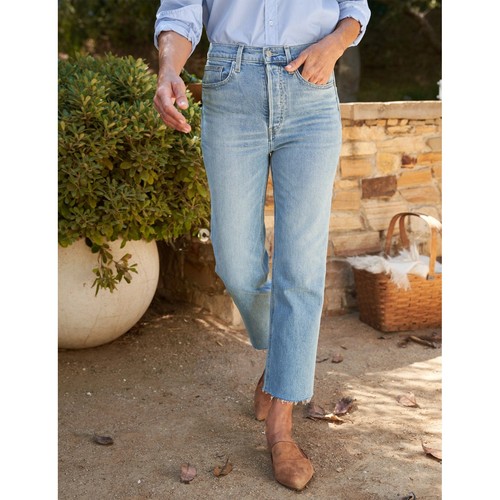 Frank & Eileen Monaghan Button Fly High Rise Raw Hem Straight Leg Jeans 29