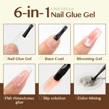 6-in-1 Nail Glue Gel 15ml for Tips Base Blooming Rhinestone Strong Hold