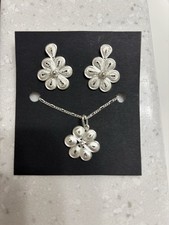 Cadena  De Plata 925 dije Y Aretes Set De 3 Piezas