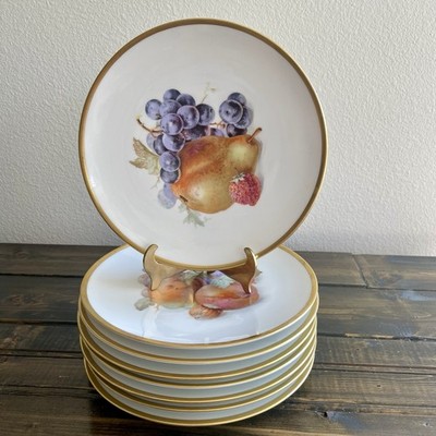 Set of 8 Schumann Arzberg  Bavaria 7.5'' Fruit Plate Gold Trim Vintage Germany