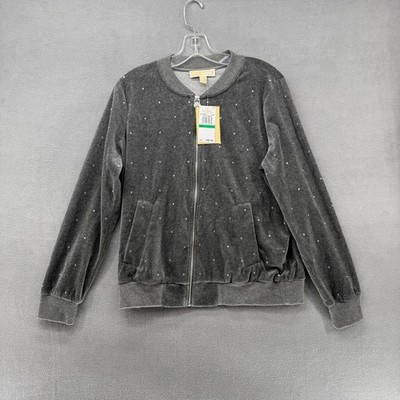 Michael Kors Sequence Jacket Womens L Full-Zip Gray Velour NWT Holiday Gift