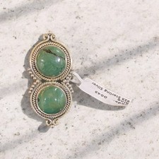 Sterling Silver Double Stone Tibetan Turquoise Ring Size 6