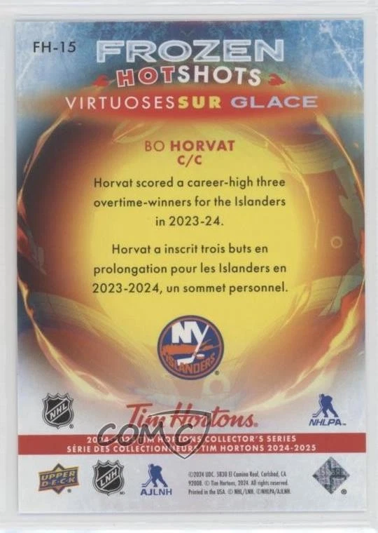 2024 Upper Deck Tim Hortons Collector's Series Frozen Hotshots Bo Horvat #FH-15 - Image 2 of 2