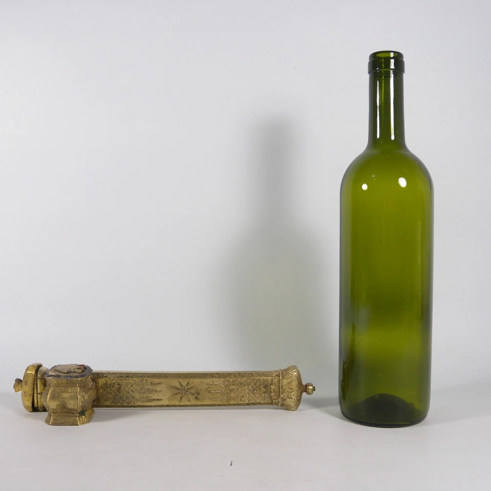 ANTICO QALAMDAN CALAMAIO E PORTAPENNE DA VIAGGIO IN OTTONE TURCO OTTOMANO 1800 - Immagine 3 di 4