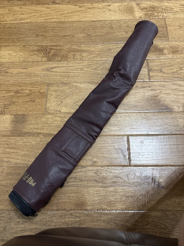 Pro-Player Brown Leather Pool Cue Case Soft Tube Zippered W/Strap Vintage