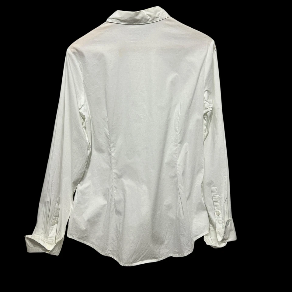 Blusa TravelSmith Mujer Botón M Blanca Volantes Frontal Preppy Minimalista Y2k Retro Foto 2 de 4