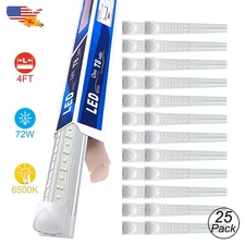 25 Pack 4 FT LED Shop Light Fixture Clear Lens V Shaped Led Tube Light 48" 72W