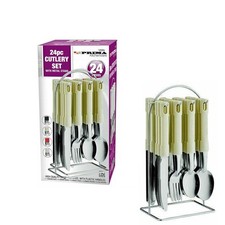 24 PCS CUTLERY SET STAINLESS STEEL WITH STAND USE FOR KITCHEN HOME DISWASH CREAM