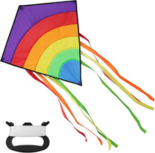 Aquilone per Bambini E Adulti, Arcobaleno Aquilone a Diamante Con Lunghe Code, F