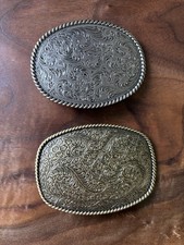 RECTANGULAR FLORAL SCROLL BELT BUCKLE- SILVER  GOLD