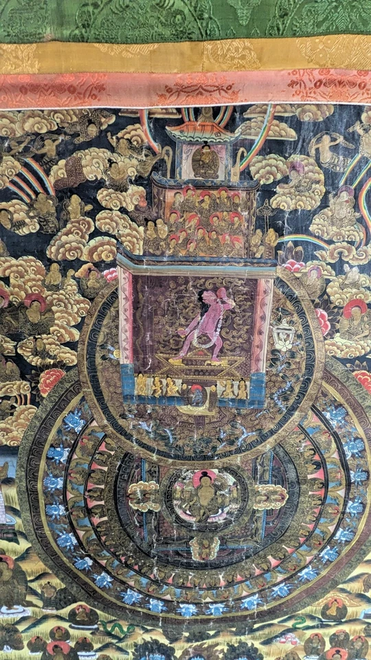 Auténtico Thangka tibetano de Vaishravana de mediados del siglo XIX 55X40 XL CON cubierta Foto 4 de 4