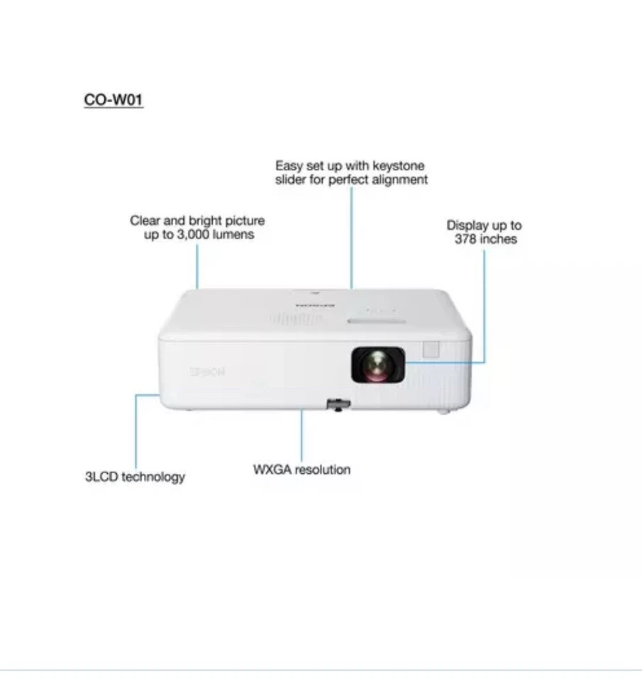 Epson CO-W01 Data Projector 3000 ANSI lumens 3LCD WXGA - Image 3 of 3