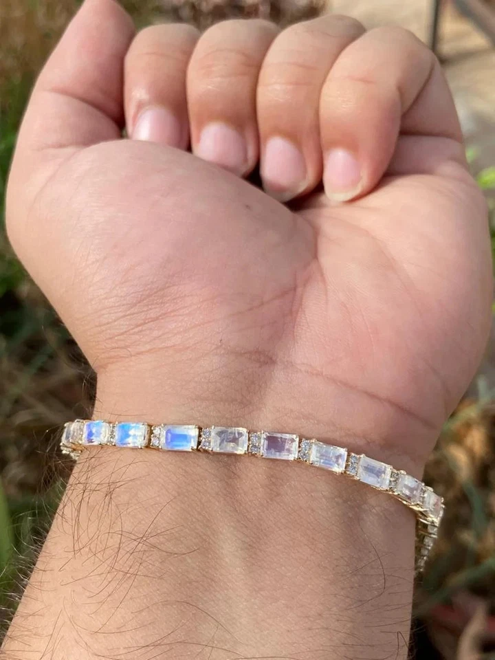 Regenbogen Mondstein & Pflastern Diamant Tennis Armband 925 Sterlingsilber - Bild 4 von 4