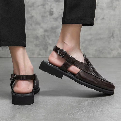 Men s Sandals Brown Black Pu Buckle Strap Classics Fashion Men