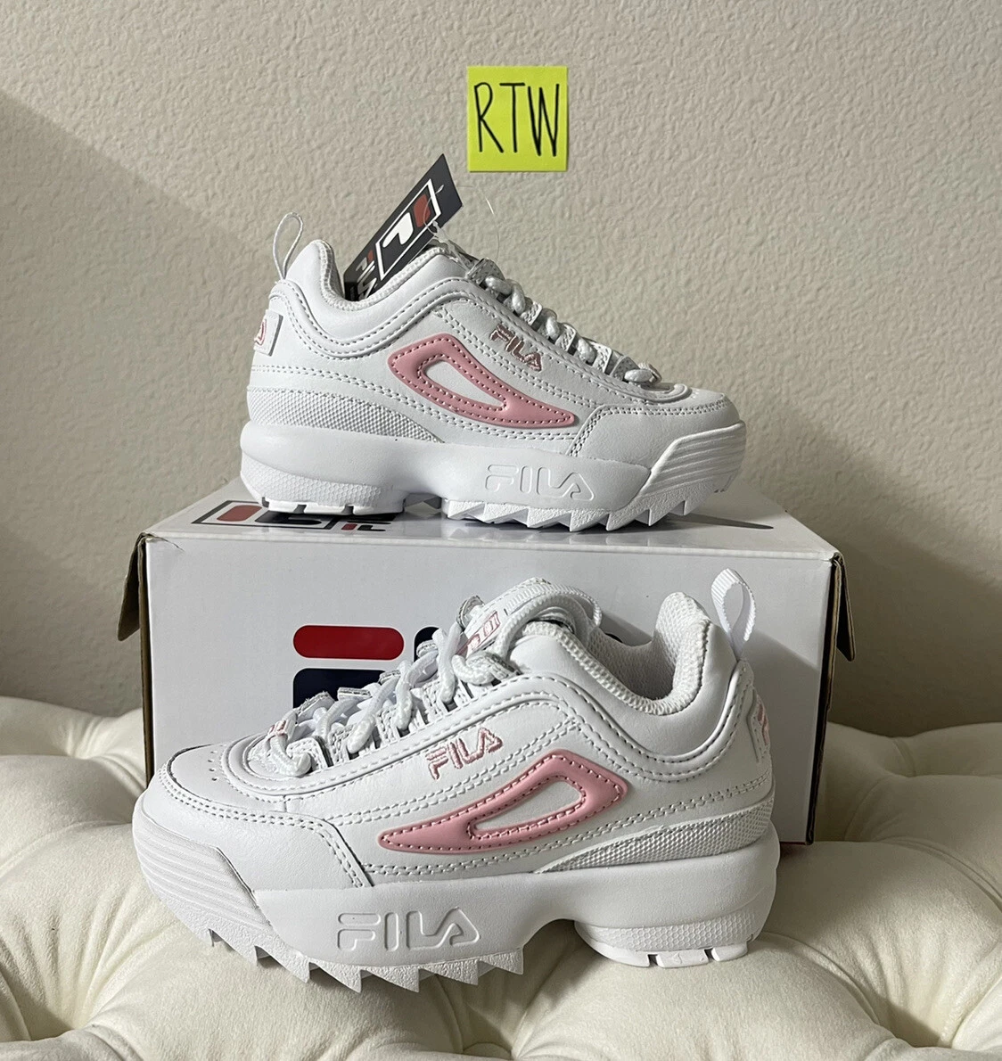 verwerken houding beu Brand New FILA Disruptor 2 Metallic Flag White/Pink Kid's Size 11US  3FM00734-155 | eBay