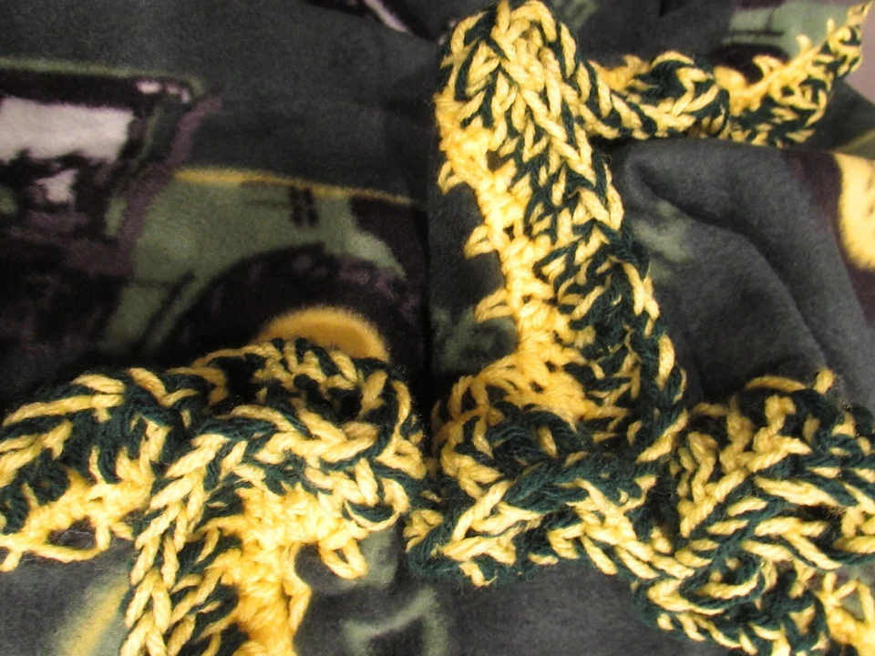 Baby одеяло John Deere мальчика флис коричневый зеленый трактор зеленый желтый крючком края - Изображение 2 из 4