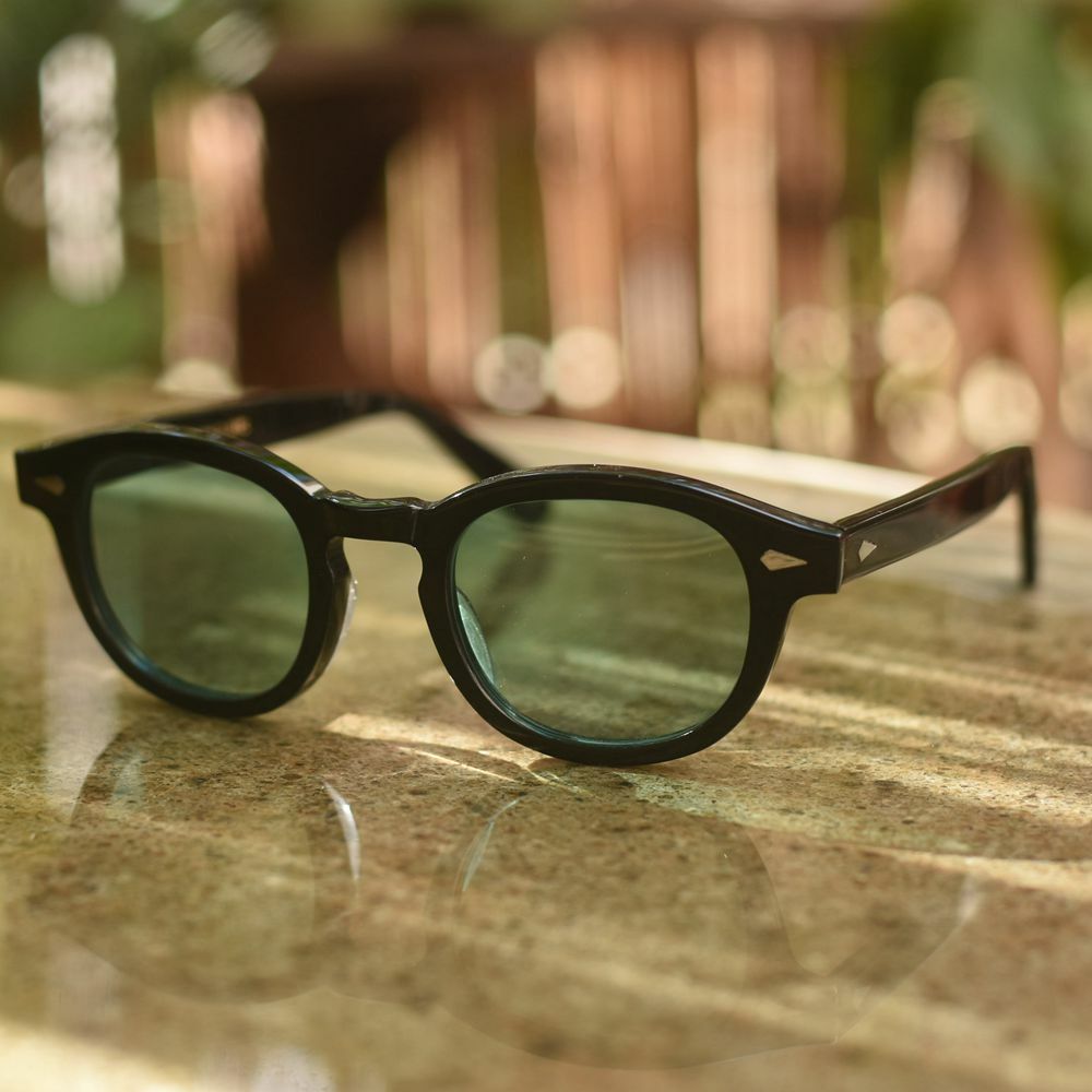 Vintage men's green sunglasses gloss black acetate glasses