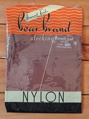 Vintage Howard Ford Bear Brand Fully Fashioned Nylon Stockings 1950s - 9.5 Brown