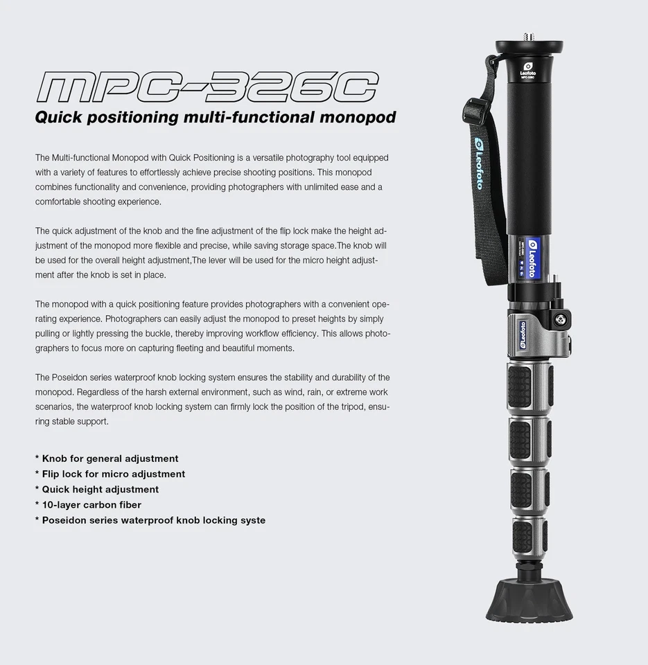 Leofoto MPC-366C Serie Carbon Fiber Monopod with Case | Water-Resistant - Image 2 of 4