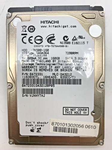 160 GB SATA NOTEBOOK FESTPLATTE HITACHI  HTS725016A9A364 2,5'' ZOLL #NFP532