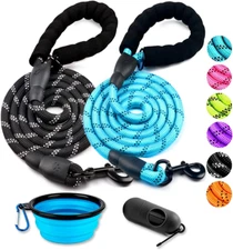2 Pack Dog Leash 5 FT Heavy Duty - Comfortable Padded Handle - Reflective Dog