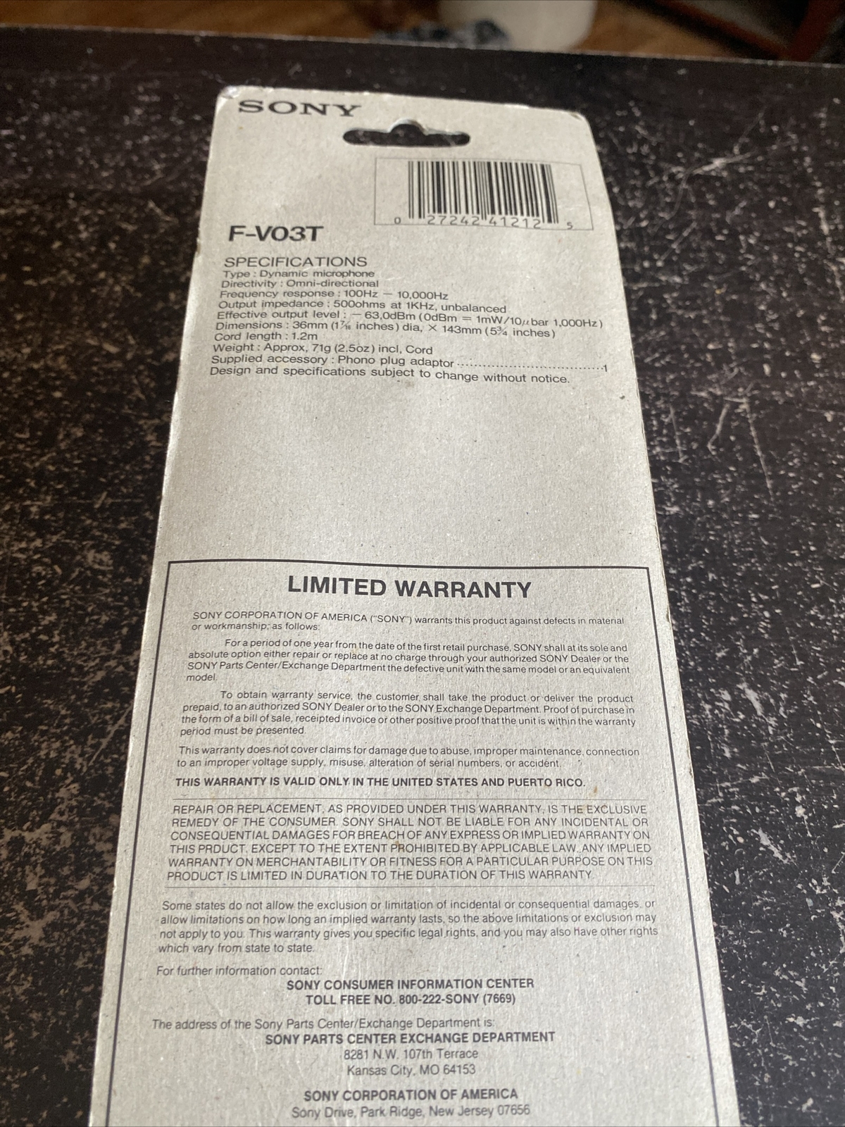 Sony F-V03T Dynamic Microphone Mic IMP 5000  - Japan NEW