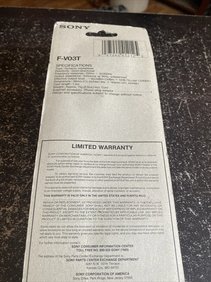 Sony F-V03T Dynamic Microphone Mic IMP 5000  - Japan NEW - Image 3 of 4