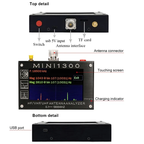 Mini1300 VHF/UHF Analizzatore antenna 0,1-1300 MHz Contatore di frequenza Multi SWR Misuratore - Foto 4 di 11