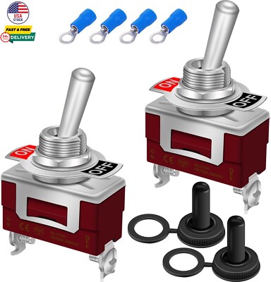 2PCS Toggle Switch 12V 30A ON/Off 2 pin 2 Position SPST Heavy Duty Waterproof