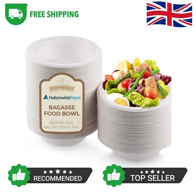NATIONWIDE PAPER Paper Bowl 6,8,12,16oz Bagasse Disposable Party Paper Bowls Biodegradable