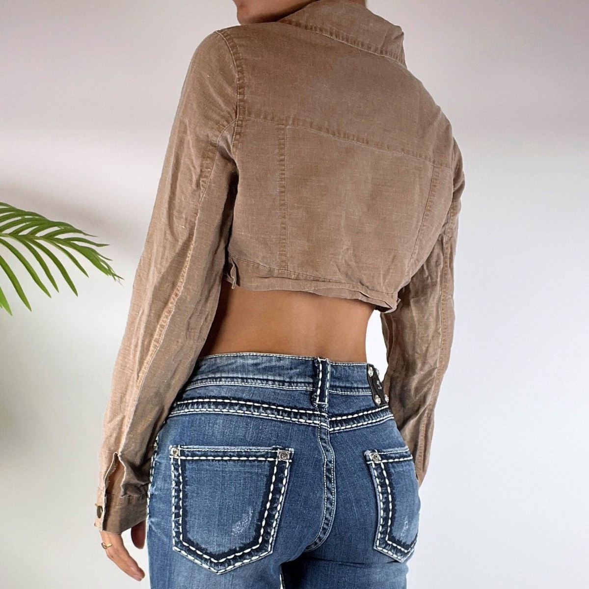 Vintage Y2K Brown Indie Grunge Cropped 2000s Jacket Top / Size 