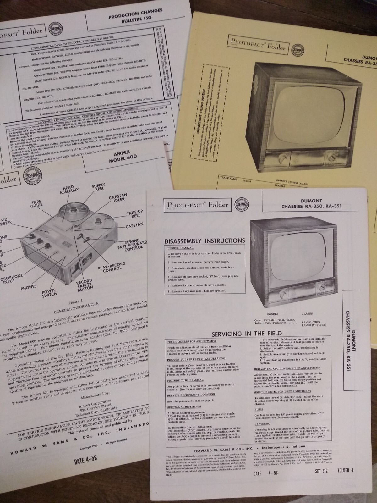 SAMS Photofact Folder Set 312 Television Repair 1950s 1960s TV schematics