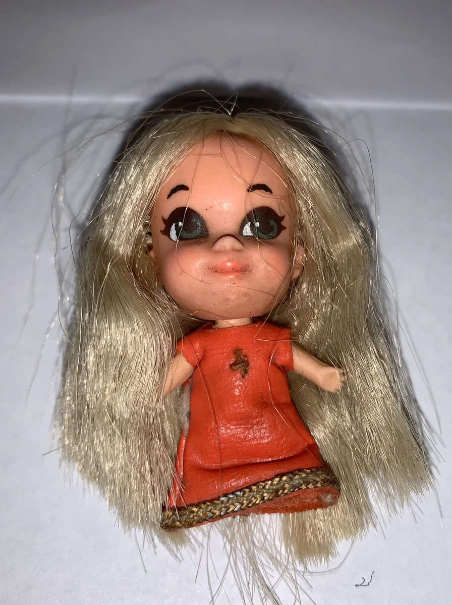 Vintage Liddle Kiddle Doll Mattel Made In Hong Kong 2” Doll Orange Dress