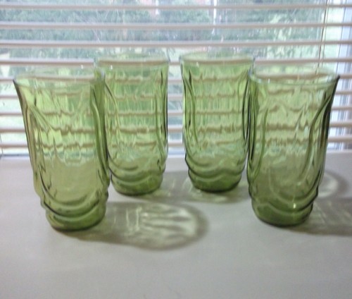 Vintage Anchor Hocking Kolonialgrün Tulpe 4 Becher 16 Unzen