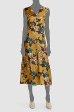  895 'S Max Mara Women's Yellow Silk Floral Cuore A-Line Dress Size 4
