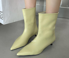Womens Fashion Winter Pointy Toe Pure Color Ankle Boots Kitten Mid Heels Shoes