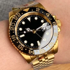 Diving 200M Waterproof NH34 GMT Automatic Watch Men Stainless Steel Gold Strap