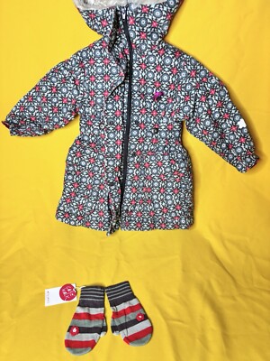 NWT Cakewalk 3 Toddler Girl's European Boutique Jacket Coat & Gloves Fur Trim