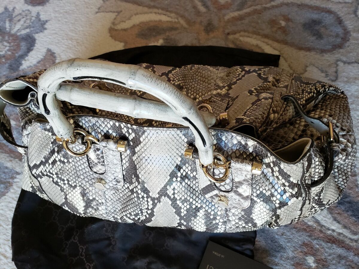 Gucci PYTHON VINTAGE BAG BEIGE WITH BAMBOO HANDLES LIMITED Gucci PYTHON VINTAGE BAG BEIGE WITH BAMBOO HANDLES LIMITED